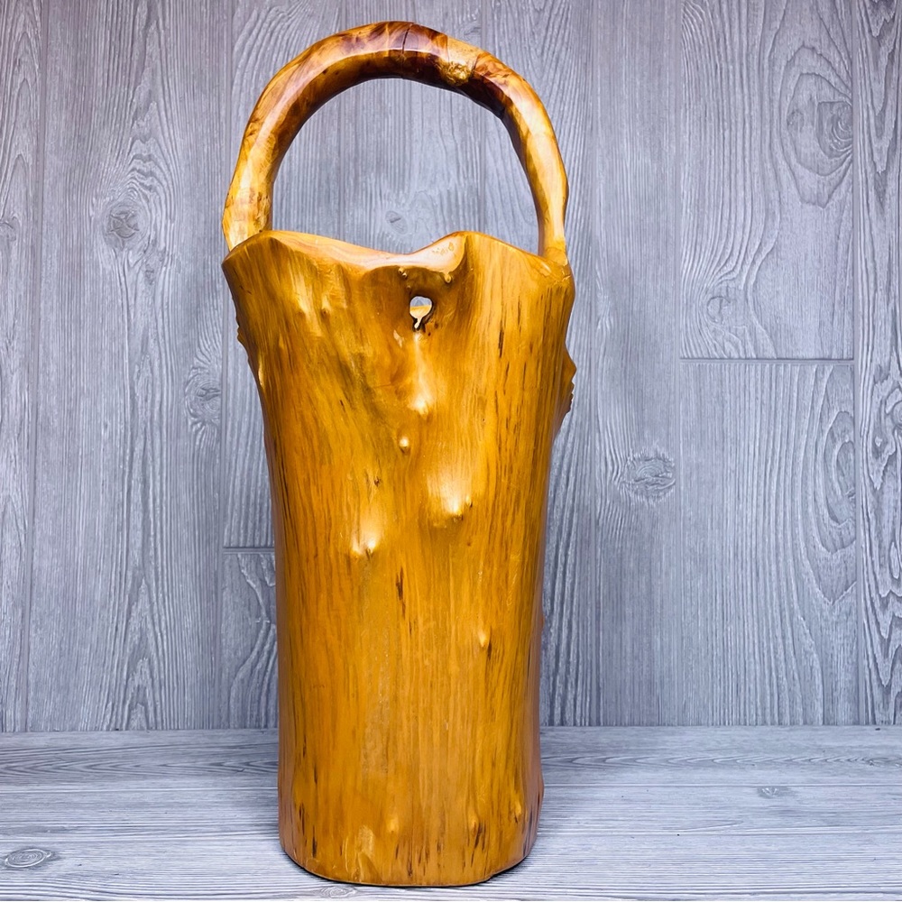 burl wood handled vase carved wood / wooden vase decoration